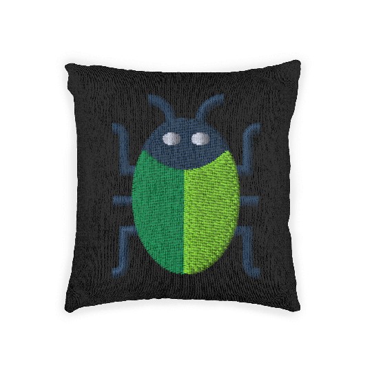 Green bug embroidered Woven Pillows