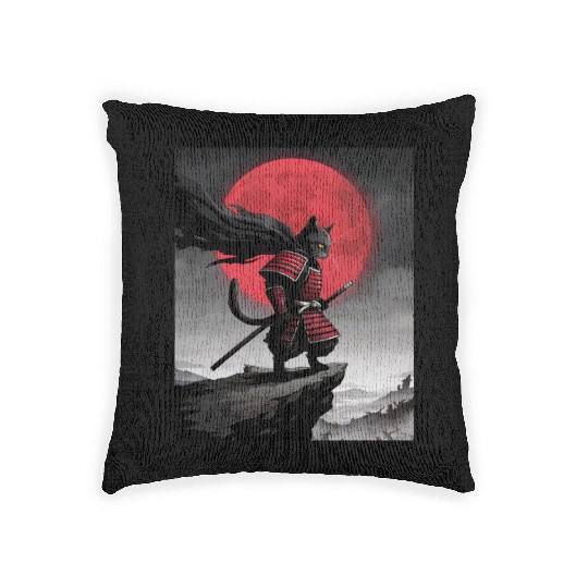 Japanese Cat Samurai Cat Woven Pillows