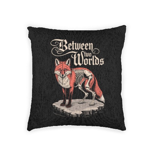 Between Two Worlds Dark Cottagecore Fox Art Woven Pillows