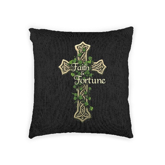 Celtic Cross Faith & Fortune Shamrock Design Woven Pillows
