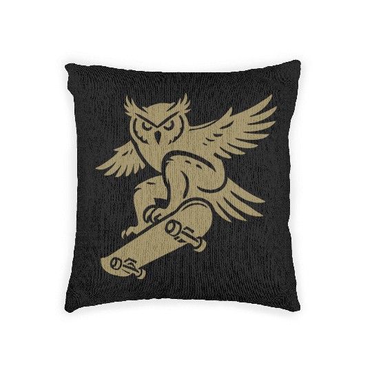 Snow Owl Skateboard Silhouette Minimalist Style Woven Pillows