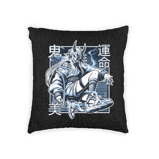 Blue Kunoichi Demon Woven Pillows