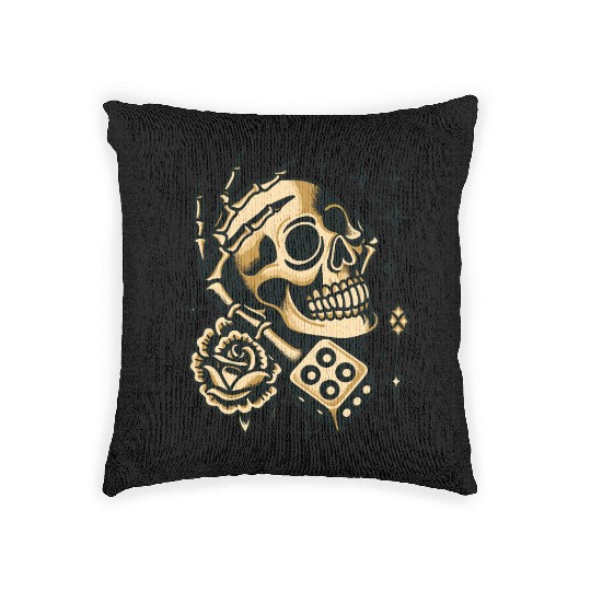 Gold Skull In Hand Woven Pillows