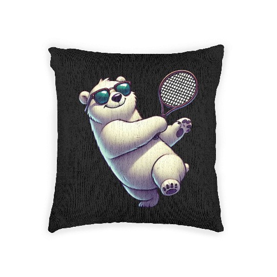 Polar Bear Tennis Player Arctic Cartoon Woven Pillows