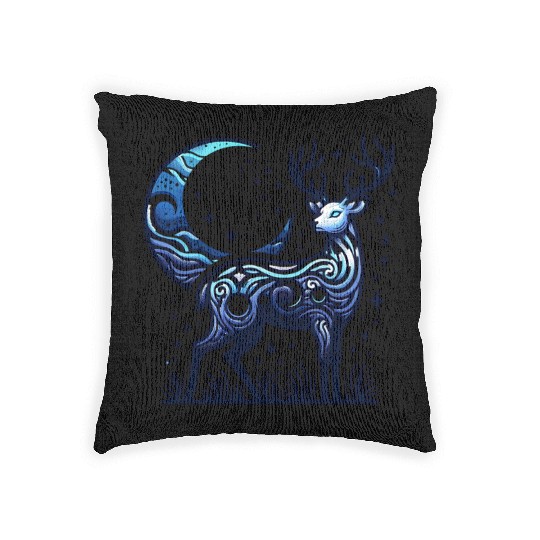 Celestial Deer Under Starry Night Moon Woven Pillows