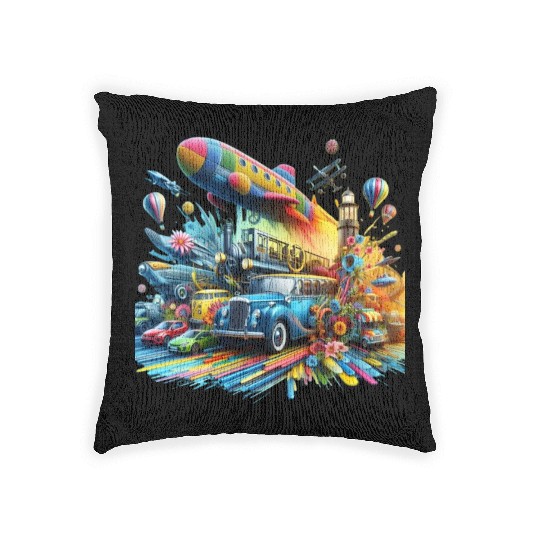 Multi-Colored Vehicles Woven Pillows