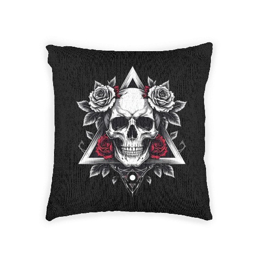Gothic Skull & Roses Aesthetic Woven Pillows