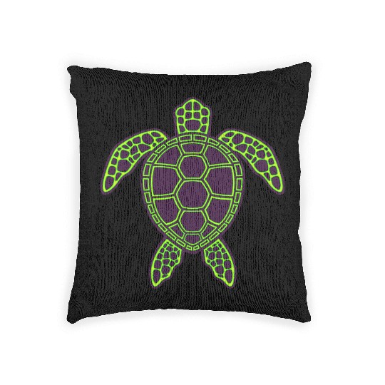 Green Neon Lava Sea Turtle Design Woven Pillows