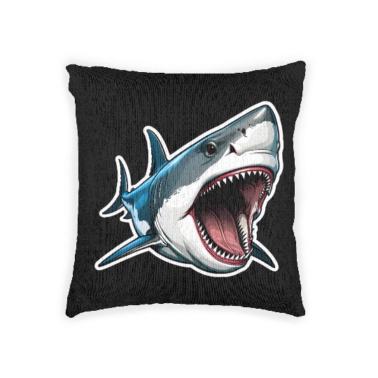 Big White Shark Attack Woven Pillows