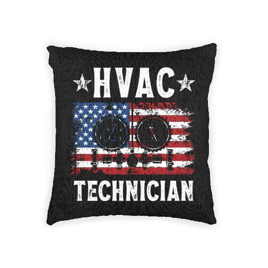 HVAC Technician Patriotic US American Flag Woven Pillows