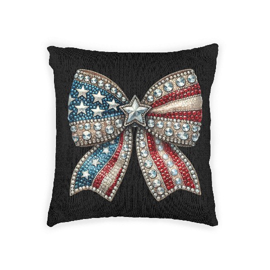 Patriotic Rhinestone Bow Woven Pillows