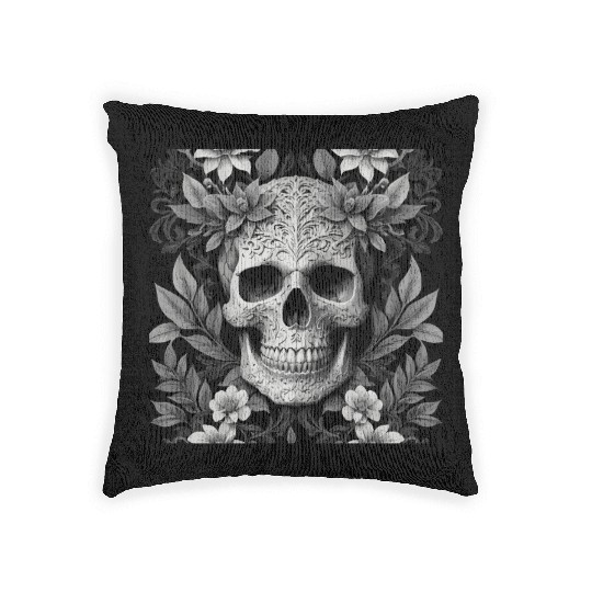 Floral Skull – Black & White Elegance Woven Pillows
