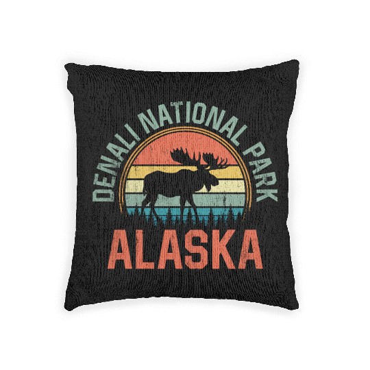 Denali National Park Alaska Moose Hiking Nature Woven Pillows
