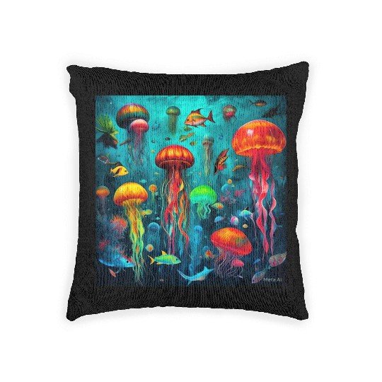 Jellyfish atomic and neon. Woven Pillows