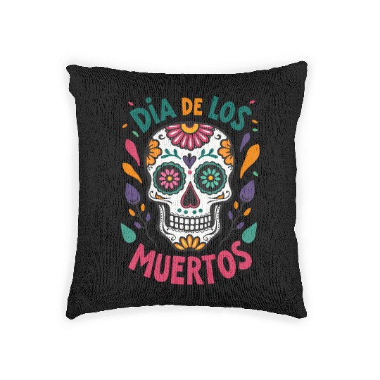 Mexico Día de los Muertos Skull Woven Pillows