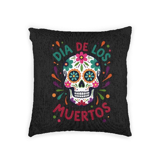 Mexico Día de los Muertos Skull Woven Pillows