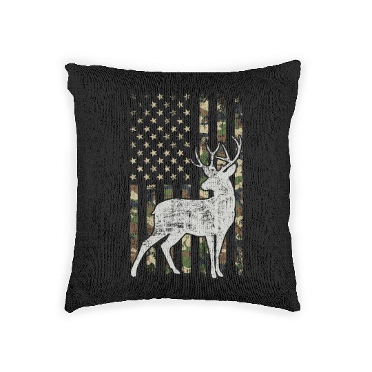 Whitetail Buck Deer Hunting American Camouflage Woven Pillows