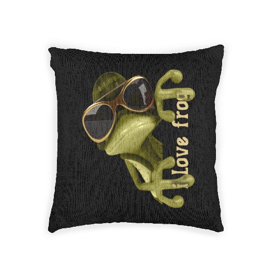 i love frog funny frog design Woven Pillows