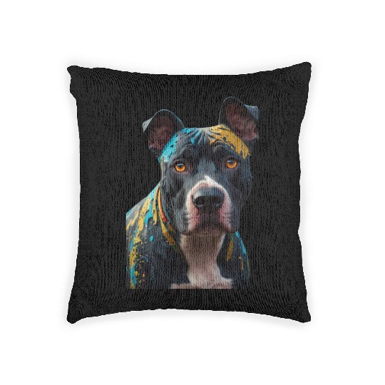 A graffiti-style pitbull portrait, colorful street Woven Pillows