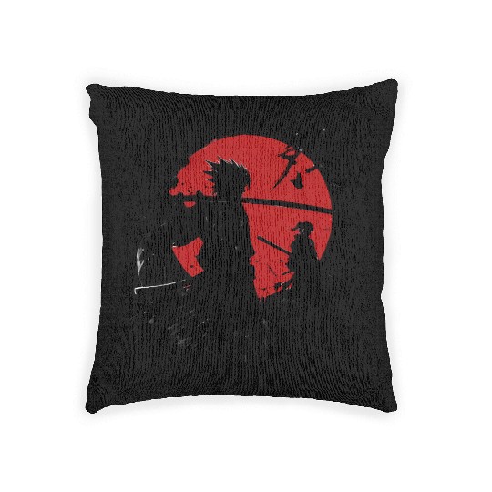 Shadow Samurai Warriors Under Blood Moon Woven Pillows