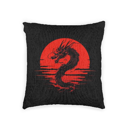 Dragon Rising Under the Blood Moon Woven Pillows