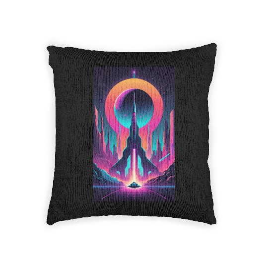 Neon Horizon: The Future of Space Exploration Woven Pillows