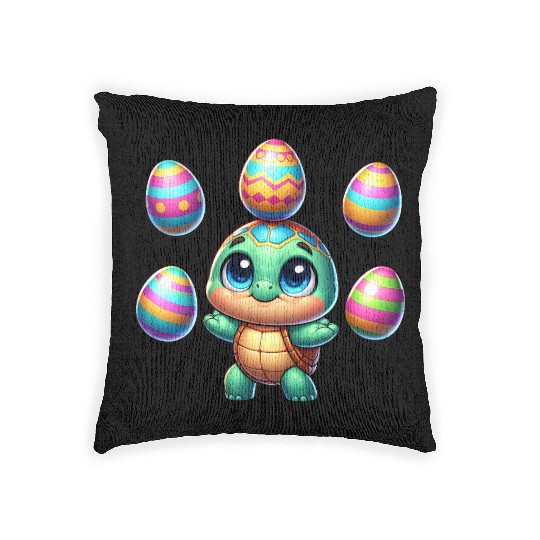 Turtle juggling colorful Easter eggs Woven Pillows