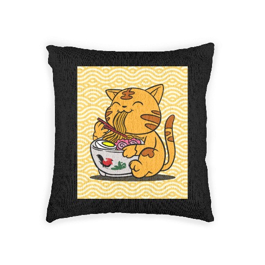 I Love Ramen Cat - Cute Anime Style Japanese Food Woven Pillows