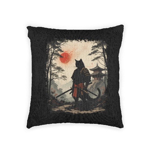 Samurai Cat Warrior Woven Pillows Design