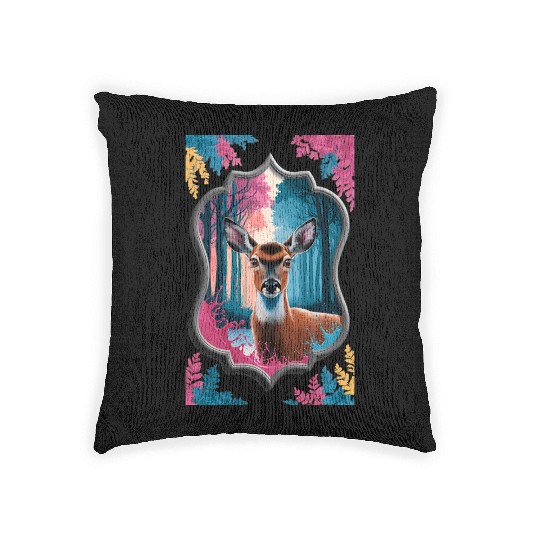 Deer in the forest framed mirror Woven Pillows