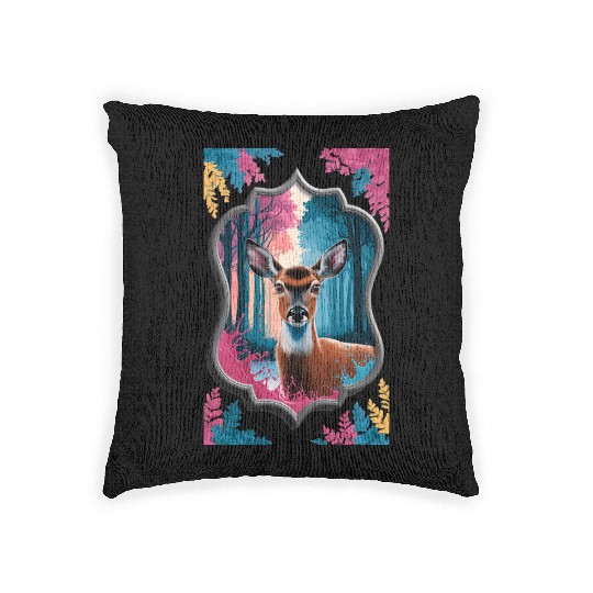 Deer in the forest framed mirror Woven Pillows