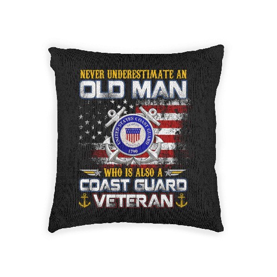 Never Underestimate Old Man US Coast Guard Veteran Woven Pillows
