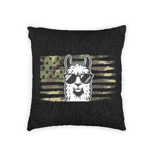 Llama Camouflage US Flag Llama Woven Pillows