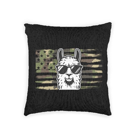 Llama Camouflage US Flag Llama Woven Pillows
