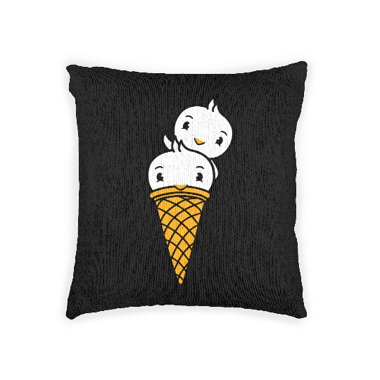 Two Birds Ice Cream Waffle Scoops Greeting Waving Woven Pillows