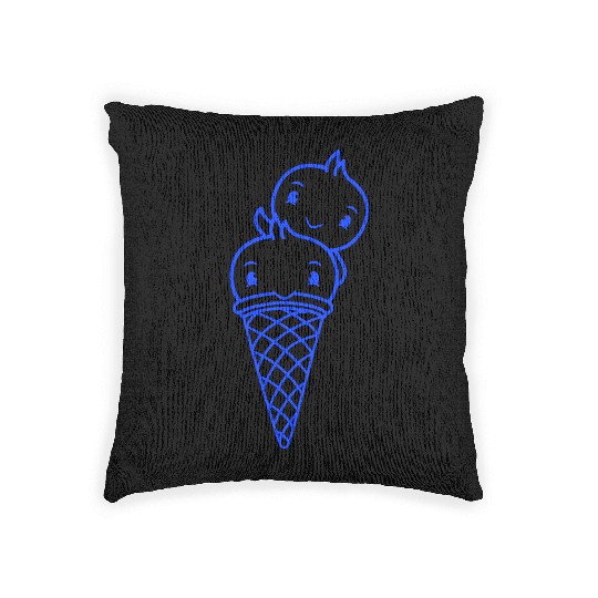 Two Birds Ice Cream Waffle Scoops Greeting Waving Woven Pillows