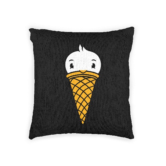 Bird Ice Cream Waffle Scoops Summer Yummy eating Woven Pillows