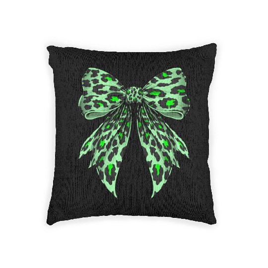 Coquette Bow Cheetah Animal Pattern Lime Green Woven Pillows
