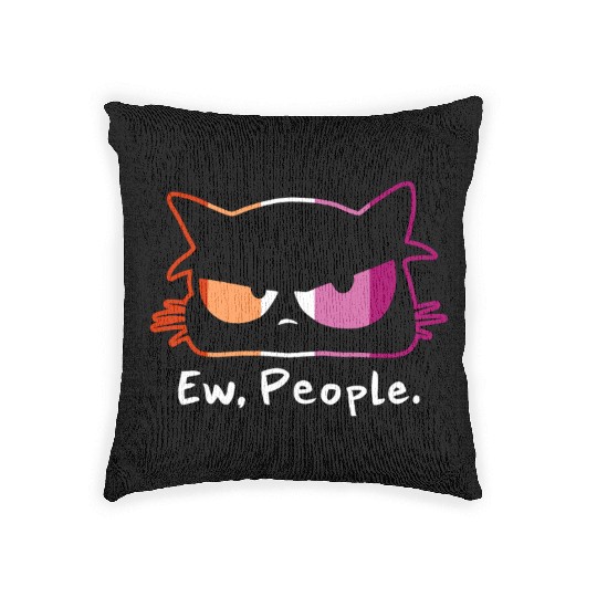 Cat Grumpy Face Ew People Lesbian Pride Colors Woven Pillows