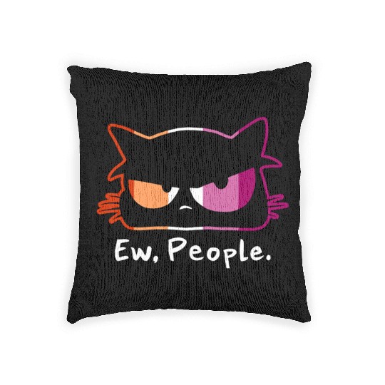 Cat Grumpy Face Ew People Lesbian Pride Colors Woven Pillows