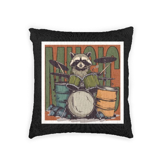 Music Raccoon Drums Woven Pillows
