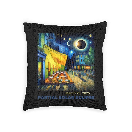 March 29, 2025 Partial Solar Eclipse Night Scene Woven Pillows