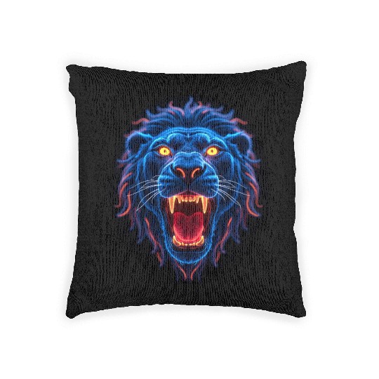lion roaring wild Woven Pillows