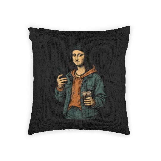 the mona lisa dressed in 2025 street fashion Woven Pillows