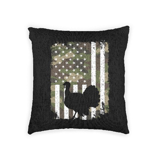 Turkey Hunting Camo US Flag For Hunter Camouflage Woven Pillows