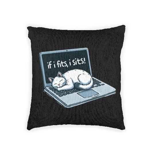 Laptop Cat Nap - If I Fits, I Sits! Woven Pillows
