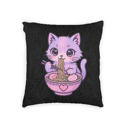 Kawaii Cat Ramen Woven Pillows