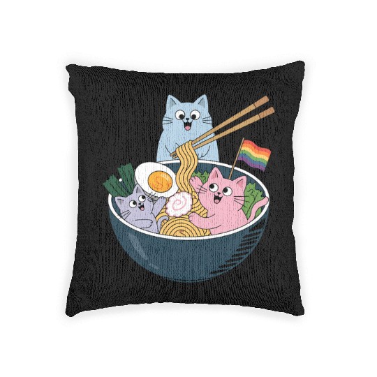 Cats Ramen Rainbow LGBTQ Gay Lesbian Pride Ally Woven Pillows