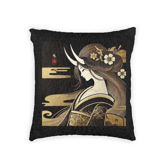 Oni girl in Kimono Woven Pillows