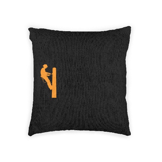 Orange silhouette of a lineman climbing a utility Woven Pillows